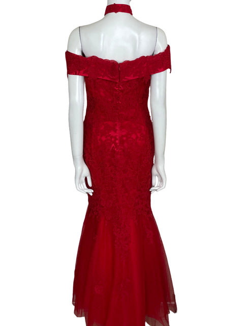 Vestido Dave & Johnny Encaje Maxi Rojo - Talla 14