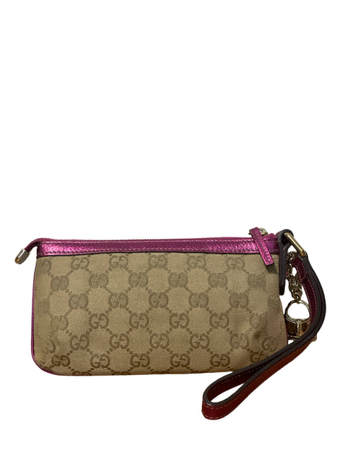 Cartera Gucci Gg Canvas Trim Wristlet Mini Rosado - Talla U
