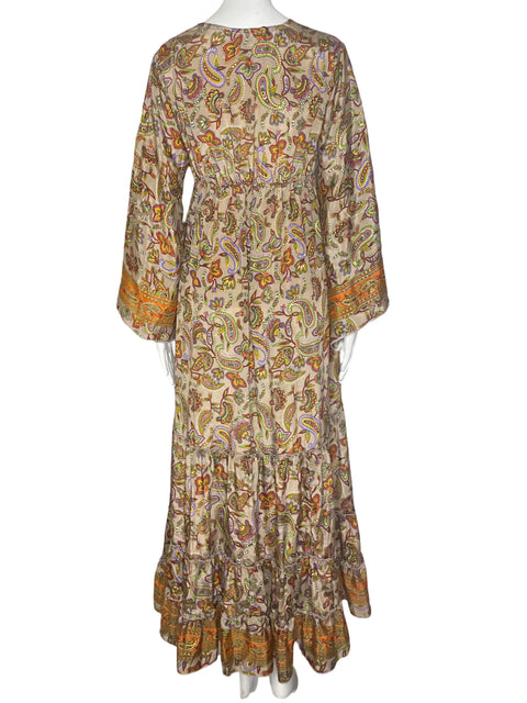 Vestido New Collection Estampado Cuello v Beige - Talla S