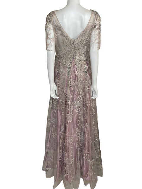 Vestido De Fiesta Tesoro Tps Maxi Pedrería Bordado Rosado - Talla M