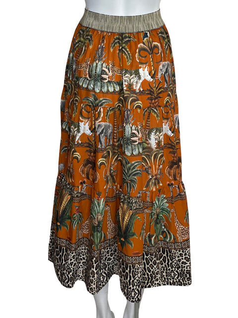 Falda Tesoro Tps Midi Elefantes Naranja - Talla S
