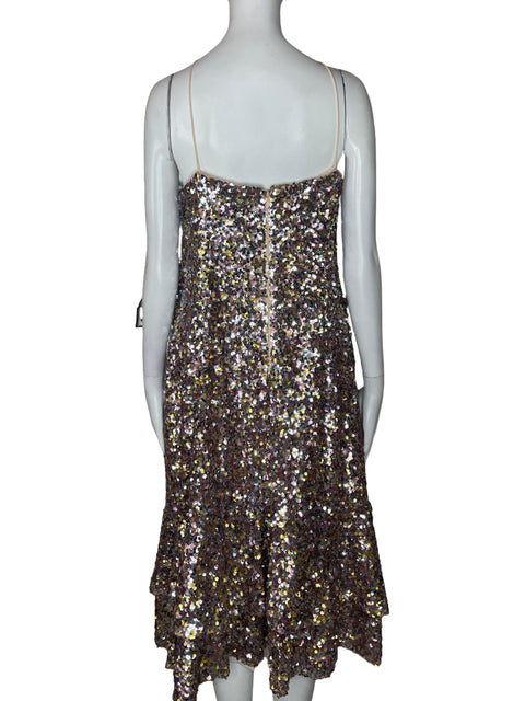 Vestido Adrianna Papell Lentejuelas Plisado Rosado - Talla 14