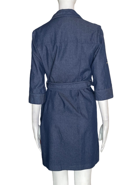 Vestido Sharagano Bolsillos Zipper Azul - Talla 4