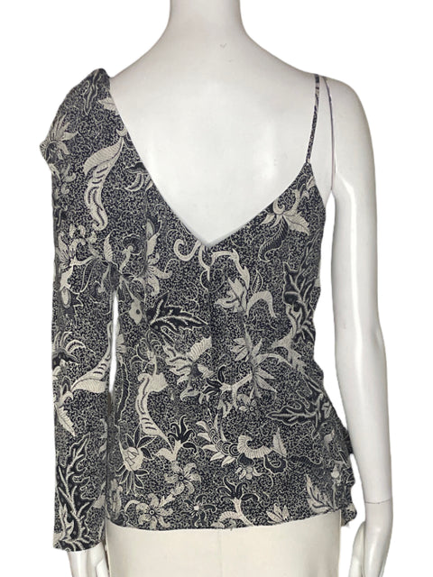 Blusa Diane Von Furstenberg Oneshoulders Tiras Estampado Negro - Talla 2