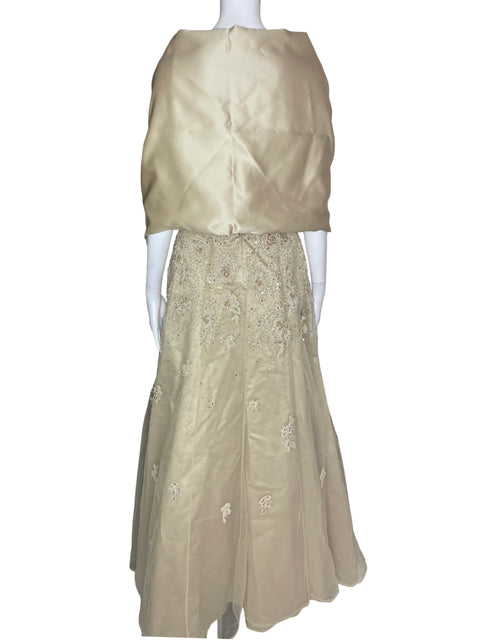 Vestido De Fiesta Jovani Strapless Maxi Satinado Chals Dorado - Talla 6