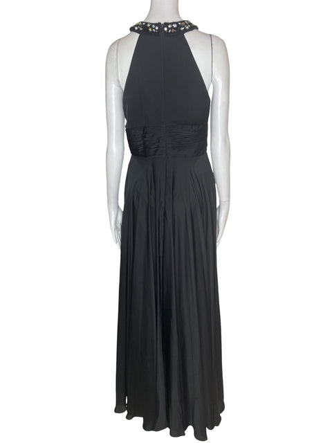 Vestido De Fiesta Tesoro Tps Maxi Pedreria Plisado Negro - Talla S