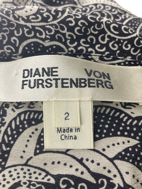 Blusa Diane Von Furstenberg Oneshoulders Tiras Estampado Negro - Talla 2