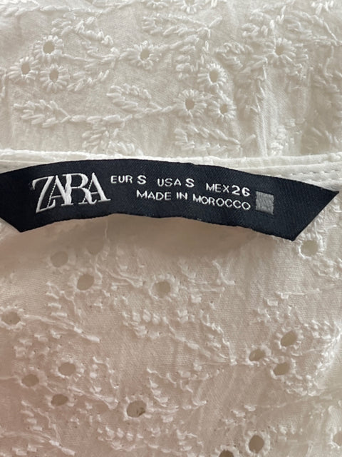 Vestido Zara Mini Eyelet Blanco - Talla S