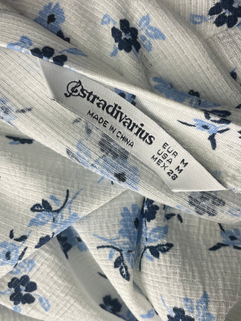 Vestido Stradivarius Estampado flores Manga corta Azul - Talla M