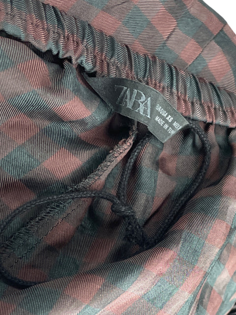 Pantalón Zara Cuadros Globo Marrón - Talla XS