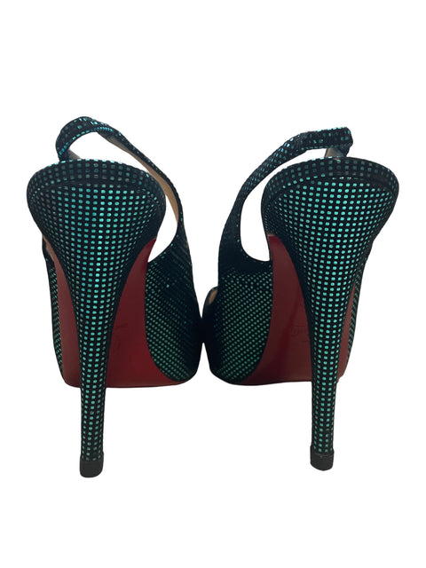 Sandalia Christian Louboutin New Prive 120 Gamuza Plataforma Tacón alto Azul - Talla 38