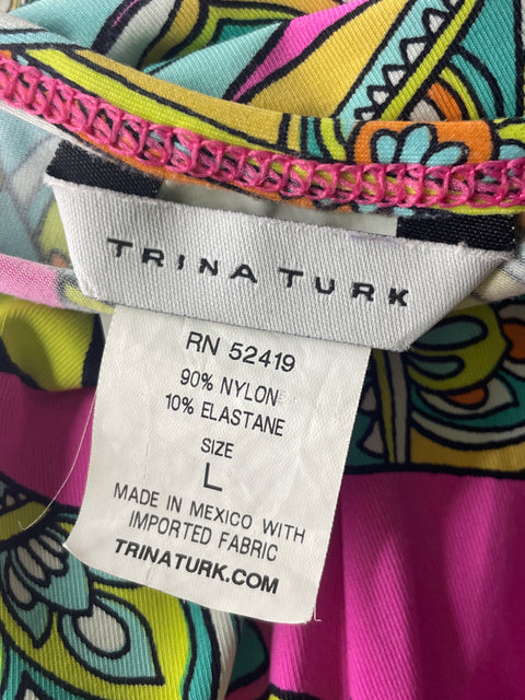 Blusa Trina Turk Estampado Fluido Rosado - Talla L
