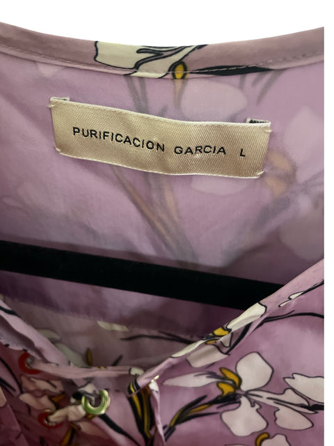 Vestido Purificación García Estampado Cuello v Morado - Talla L