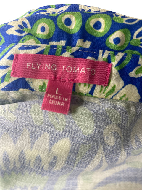 Vestido Flying Tomato Midi Estampado Abullonado Azul - Talla L