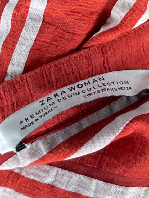 Vestido Zara Camisero Rayas Midi Rojo - Talla XS
