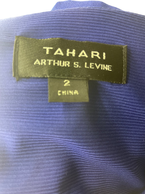 Vestido Tahari Cuello v Manga corta Azul - Talla 2