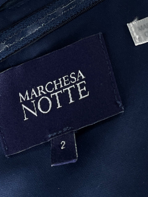 Vestido Marchesa Notte Strapless Seda Azul - Talla 2