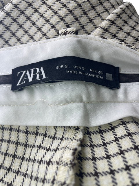 Pantalón Zara Cuadros Recto Beige - Talla S