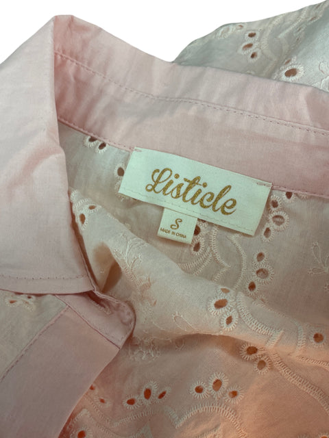 Blusa Listicle Troquelado Botones Manga larga Algodón Rosado - Talla S