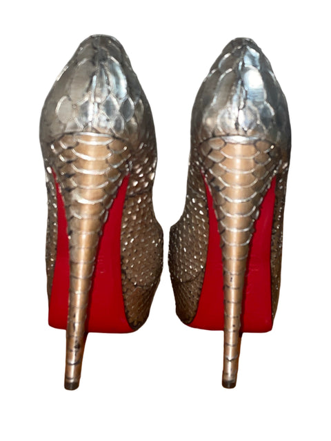 Sandalia Christian Louboutin Lady Peep Boa Leather Tacón alto Plateado - Talla 38