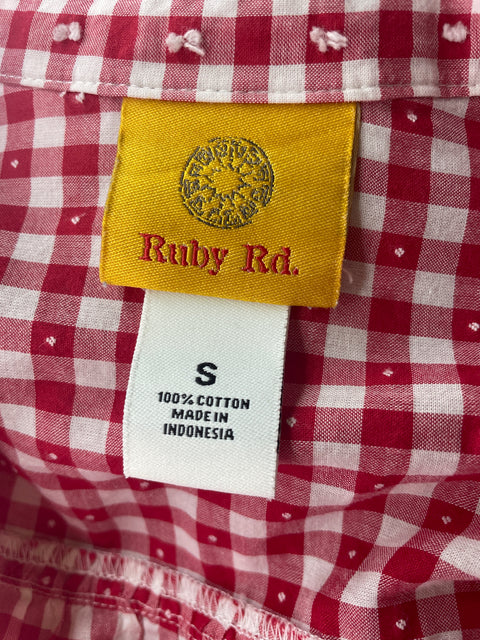 Blusa Ruby Rd Cuadros Plisado Ruchas Rojo - Talla S