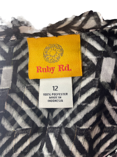 Blusa Ruby Rd Rayas Cuello v Manga larga Negro - Talla 12