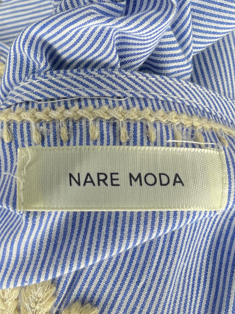 Blusa Nare Moda Rayas Bordada Algodón Azul - Talla U