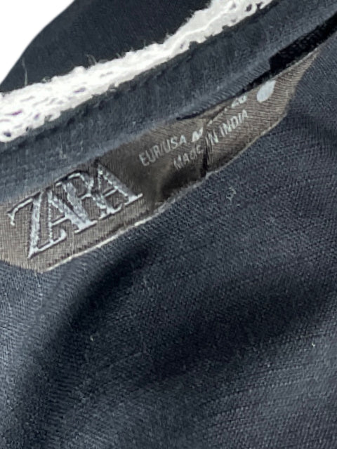 Blusa Zara Bordado Algodón Negro - Talla M