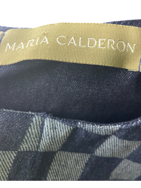 Blusa María Calderon Ruchas Cuadros Jeans Azul - Talla S