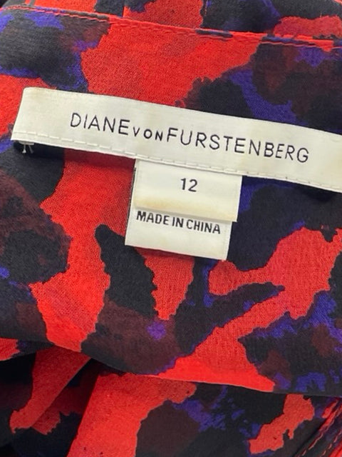 Camisa Diane Von Furstenberg Vuelos Estampado Rojo - Talla 12