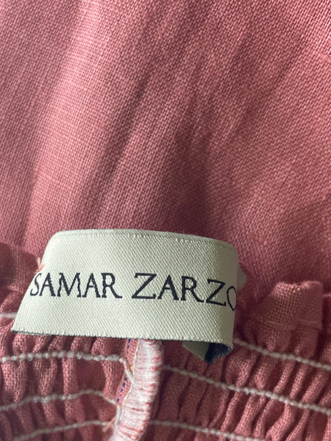 Vestido Samar Zarzour Maxi Outshoulder Abullonado Rosado - Talla S