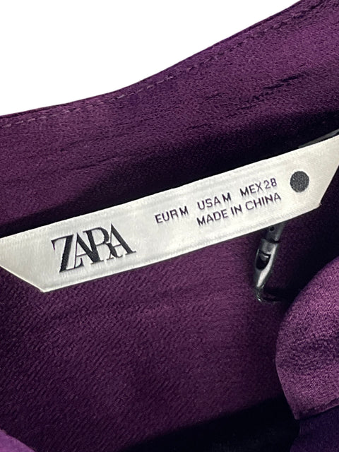 Blusa Zara Cuello Mao Satinado Morado - Talla M