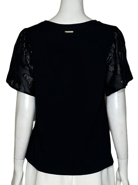Blusa Michael Kors Malla Transparente Con Detalles Brillantes Negro - Talla M