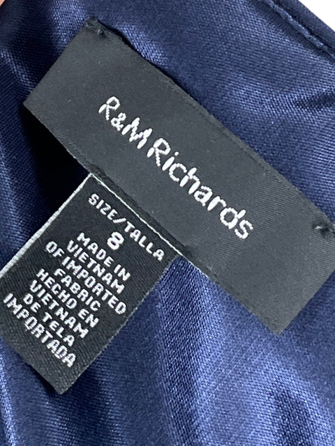 Vestido R&m Richards Midi Floral Bordado Azul - Talla 8