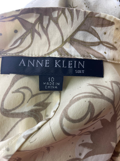 Blusa Anne Klein Estampado Manga corta Cruzado Beige - Talla 10