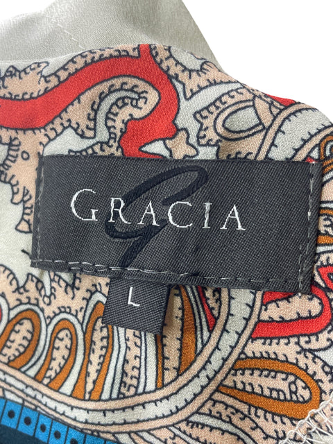 Blusa Gracia Estampado Satinado Naranja - Talla L