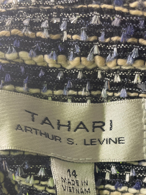 Chaqueta Tahari Rayas Perlas Flecos Azul - Talla 14