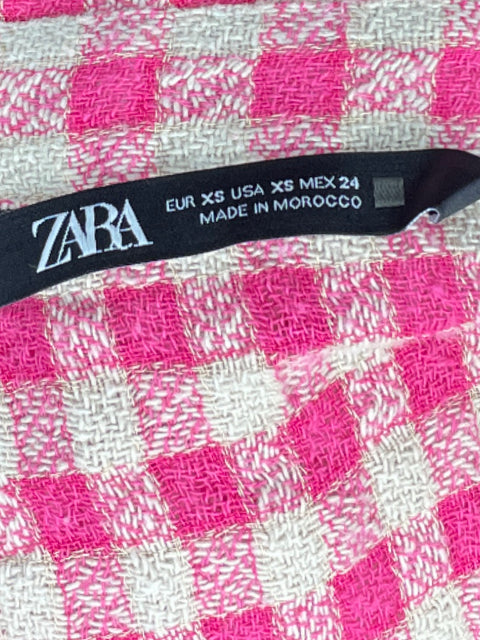 Camisa Zara Drapeada Cuadros Rosado - Talla XS