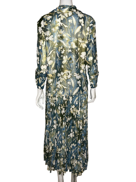 Conjunto Zara Estampado Floral Plisado Azul - Talla XS