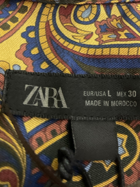 Blusa Zara Estampado Botones Marrón - Talla L