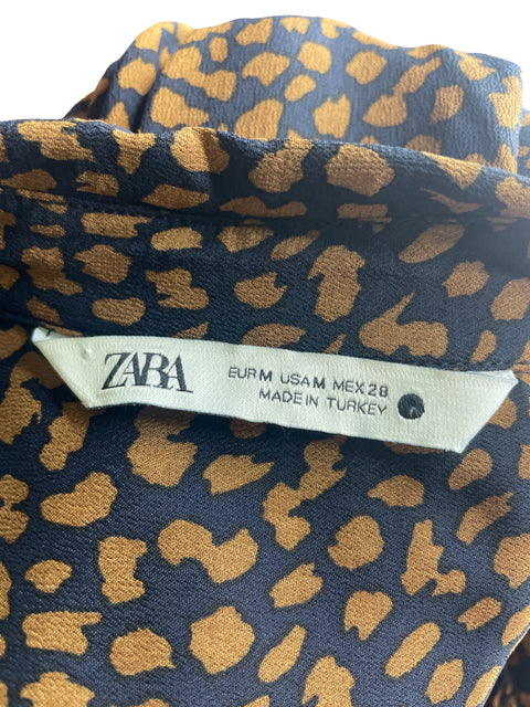 Blusa Zara Estampado Manga larga Botones Marrón - Talla M