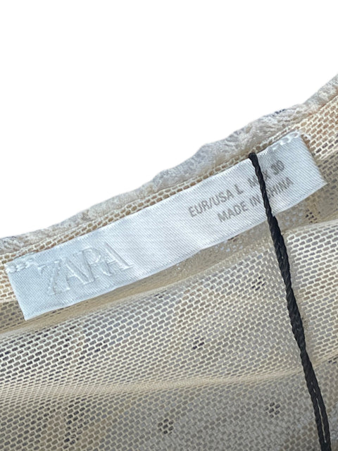 Top Zara Brillo Asimétrico Beige - Talla L