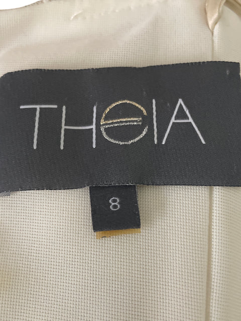Vestido Theia Bordado Troquelado Strapless Beige - Talla 8
