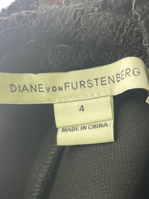 Vestido Diane Von Furstenberg Liso Tejido Cuello redondo Negro - Talla 4