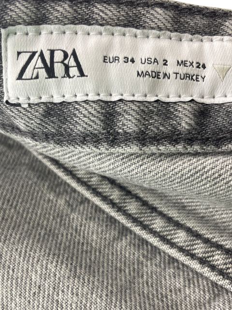Pantalón Zara Recto Wide-leg Gris - Talla 34