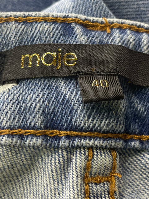 Pantalón Maje Recto Botones Floral Azul - Talla 40