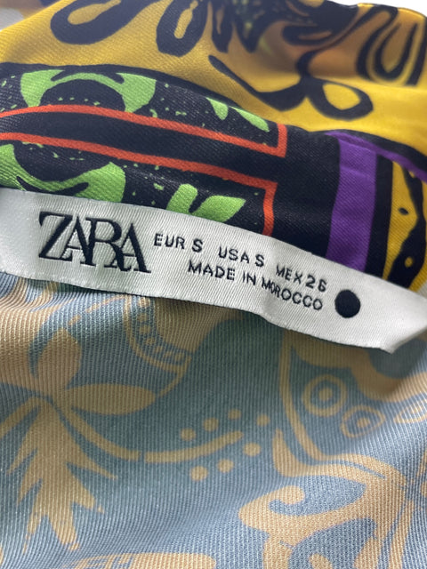 Blusa Zara Estampado Manga larga Cuello v Naranja - Talla S