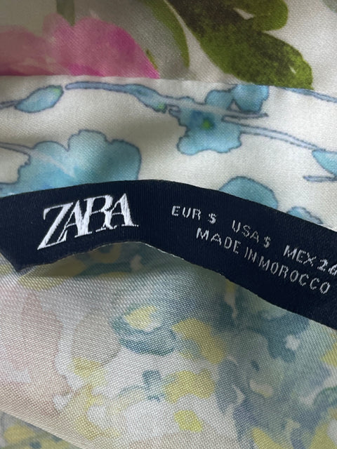 Blusa Zara Estampado Floral Azul - Talla S