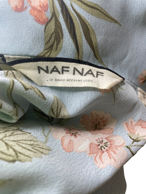 Vestido Naf Naf Tiras Ruchas Floral Azul - Talla S