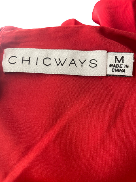 Vestido De Fiesta Chicways Manga corta Ruchas Suelto Rojo - Talla M